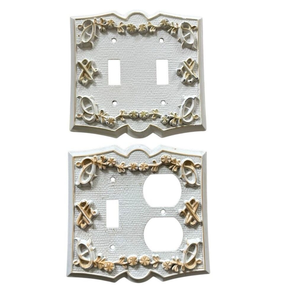 Sears Vintage White & Gold Metal Outlet & Switch Plates